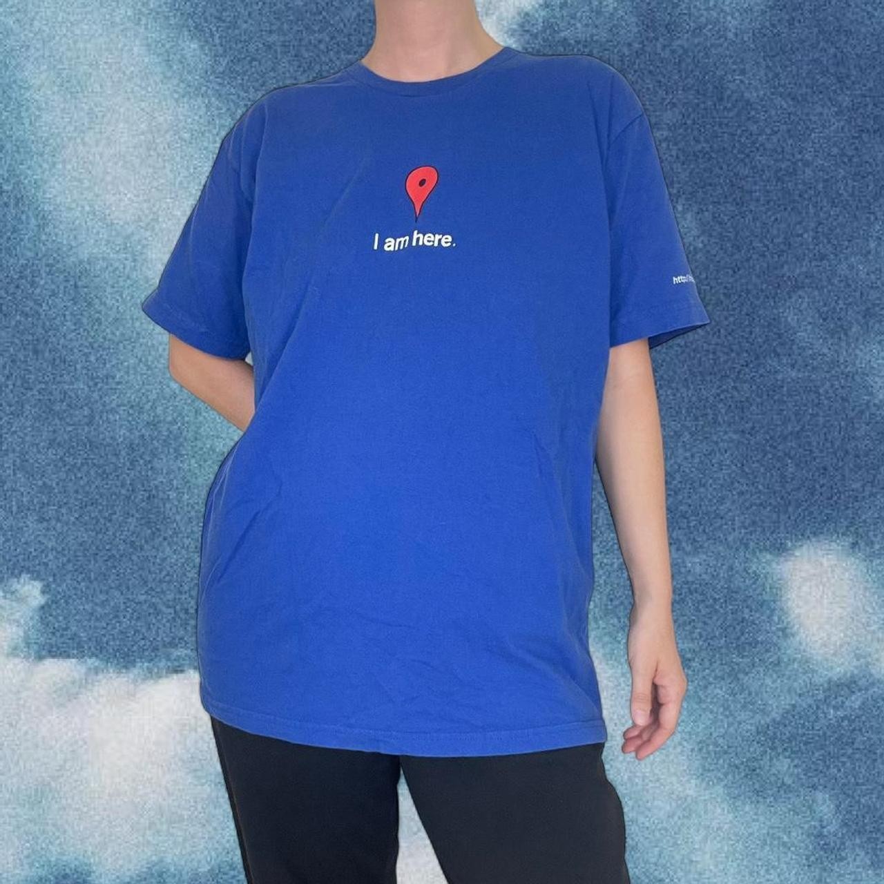 Vintage 2000s Y2K Google I am Here Blue Graphic Funny T-Shirt Humor Size Large gallery