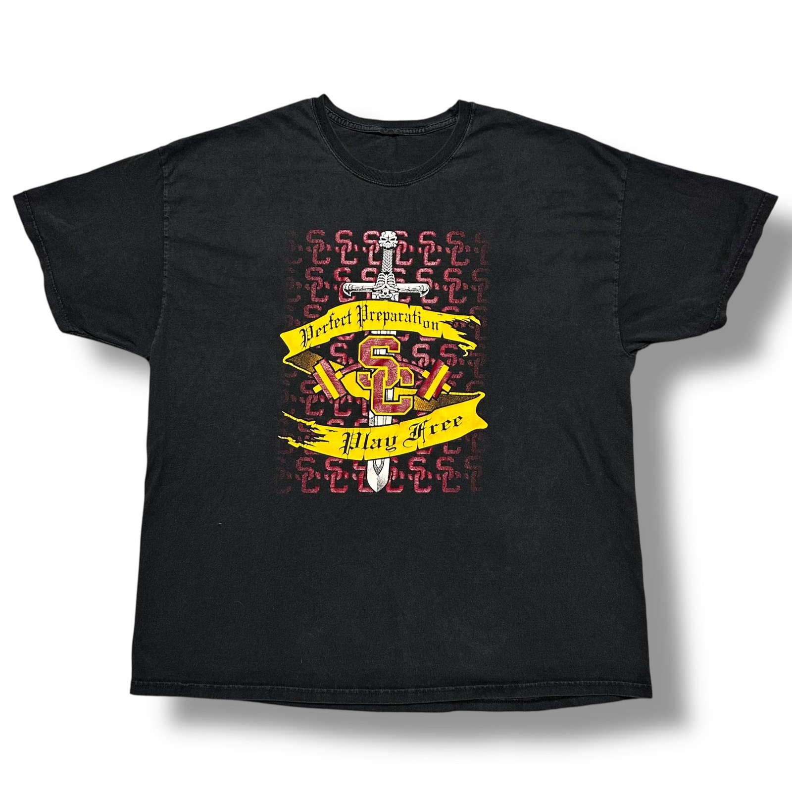 Vintage Y2K USC Trojans Pac10 Skull Graphic Tee Shirt Tribal Pac12 NCAA XL gallery
