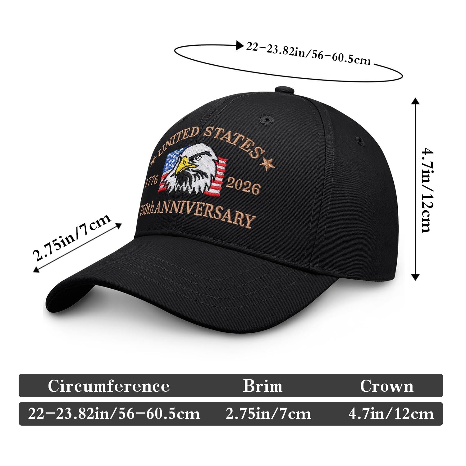 250th Anniversary USA Hat Embroidered American Flag Classic Patriotic Basebal... gallery