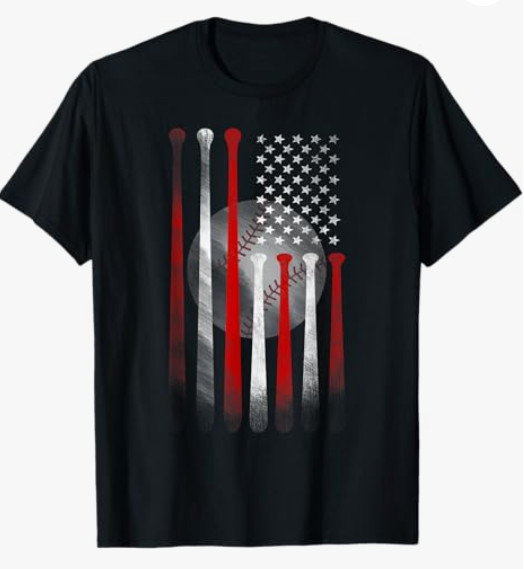 Vintage Baseball American Flag T-Shirt, Classic Fit Black Tee for Dad and Mom
