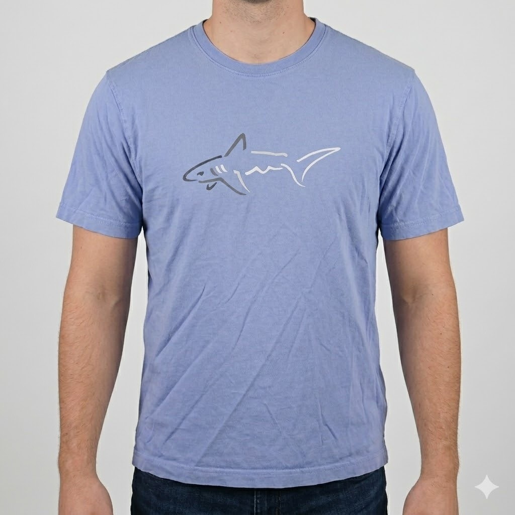 Greg Norman Short Sleeve Graphic Tee Shark Logo Cotton Shirt Size M Periwinkle gallery