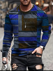Mens Plaid/Rectangle Pattern Long Sleeve Tshirt/also plus Sizes