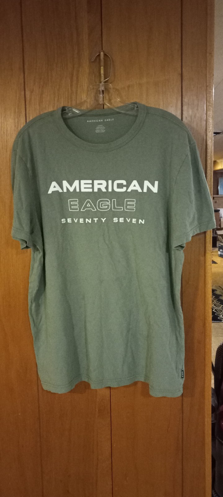 AMERICAN EAGLE Short Sleeve Army Green T-Shirt! Stretchable! Size Large gallery