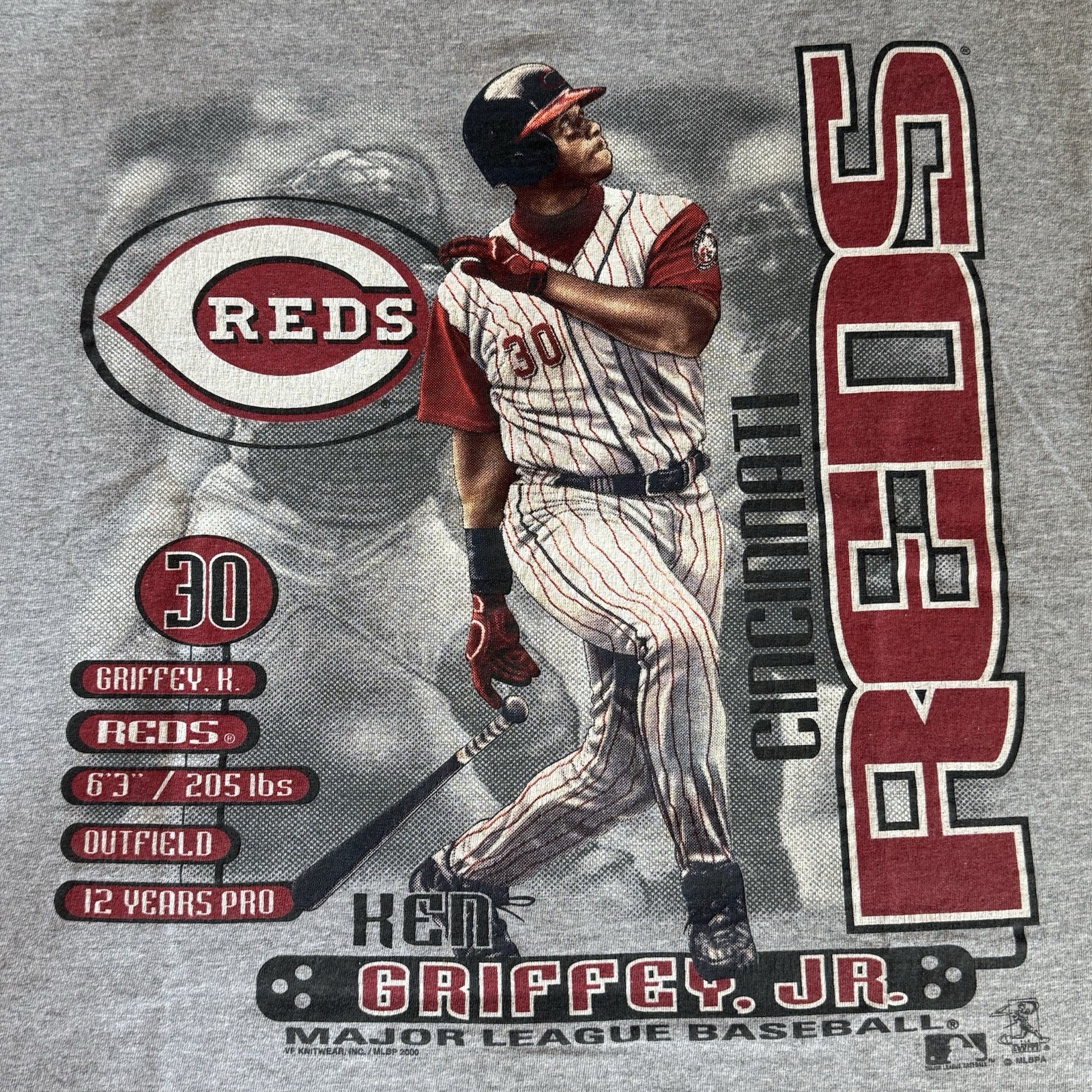 KEN GRIFFEY JR Cincinnati Reds MLB Licensed T-Shirt 2000 LARGE Preowned VTG gallery