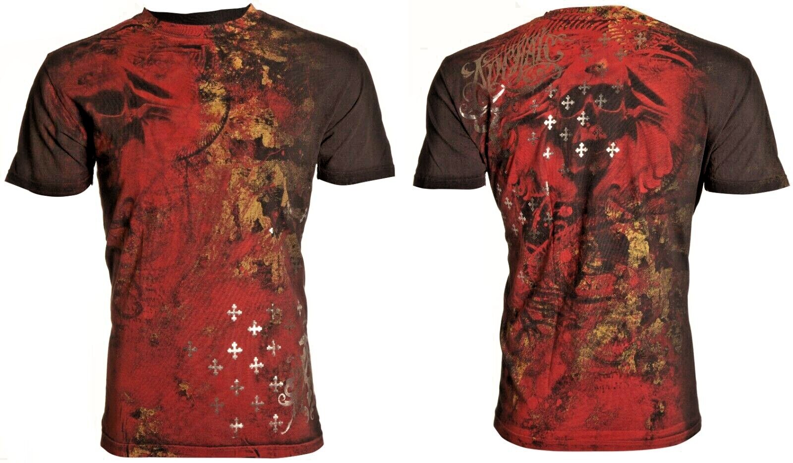 ARCHAIC by AFFLICTION Black BRASS Short Sleeve Slim Fit Y2K MMA Elite T-shirt gallery