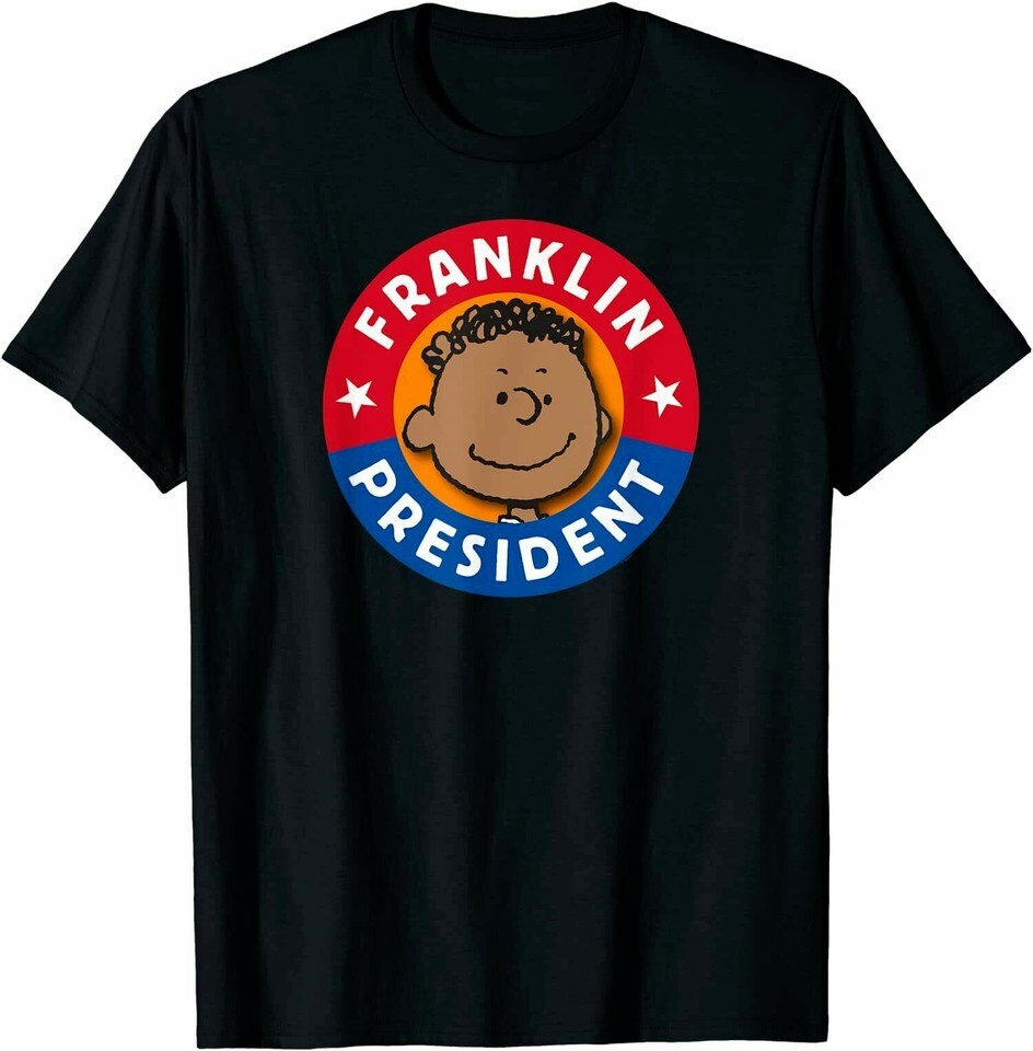 Funny Peanuts Franklin For President Cotton Black T-Shirt