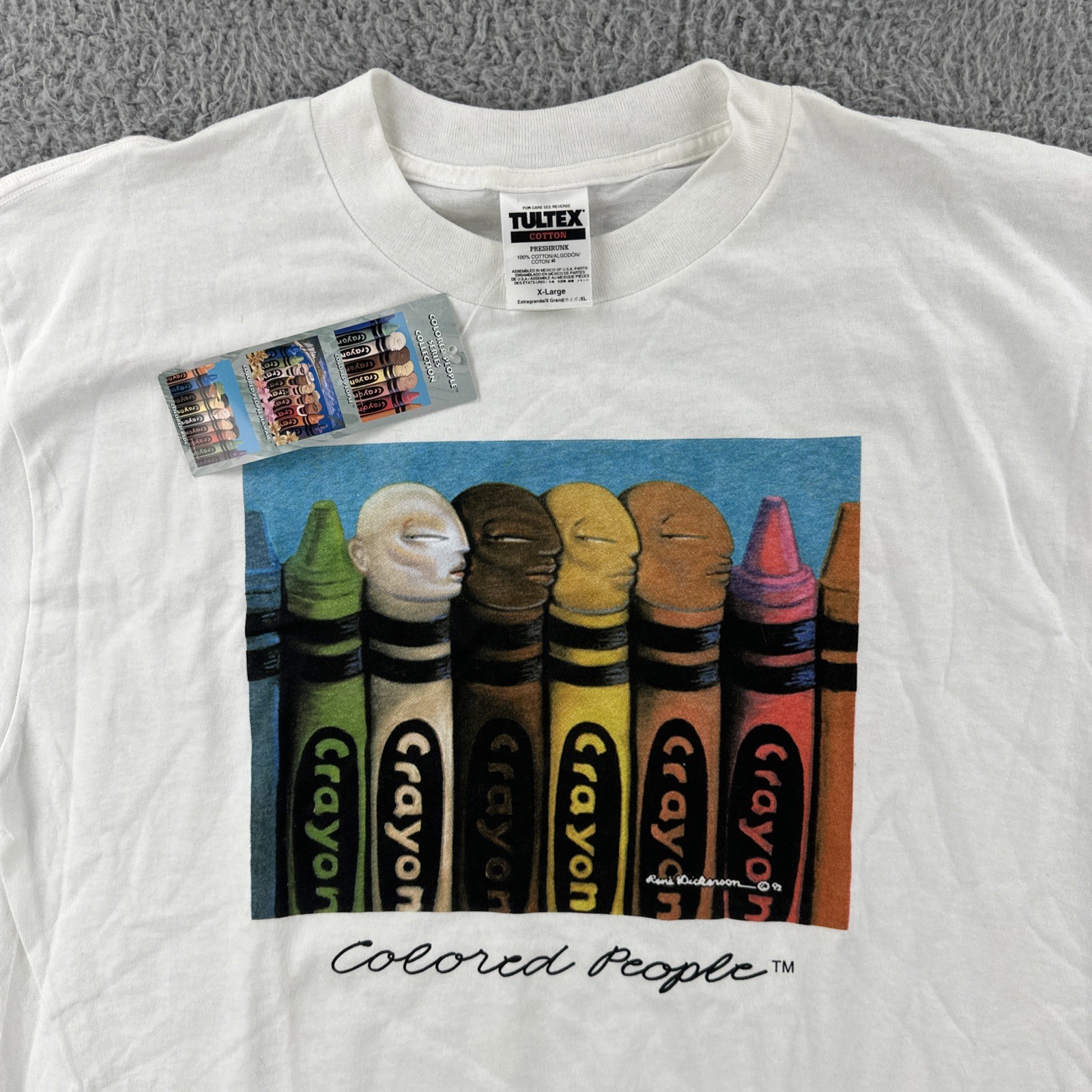Vtg Tultex Mens XL White Shirt Rene Dickerson Colored People Art Tee 93 NWT 90s gallery