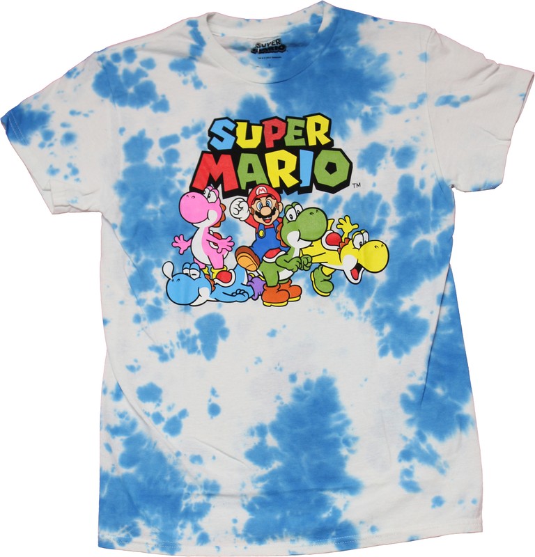 Super Mario Brother New Adult T-Shirt – Group Tie Dye Under Logo