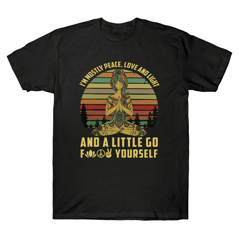 Yoga I'm Mostly Peace Love and Light and A Little Go F**k Yourself Retro T-Shirt gallery
