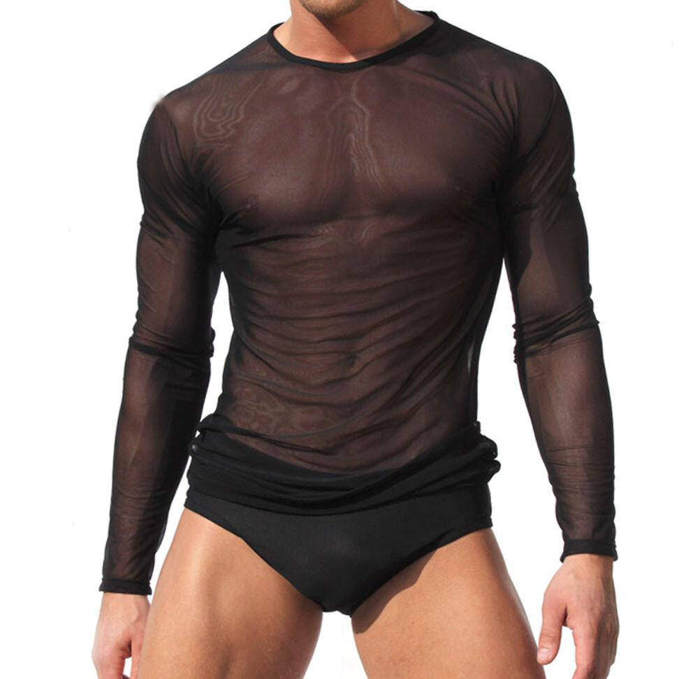 Men's T-Shirts Long-Sleeve Clubbing Shirt Ultrathin Sheer Mesh Men Underwear gallery