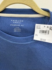 American Eagle Standard Fit Blue Waffle Knit Long Sleeve Crew Neck T-Shirt L