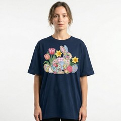 Easter Bunny Patchwork Floral Spring T-Shirt Holiday Cute Pastel Egg Lover Tee