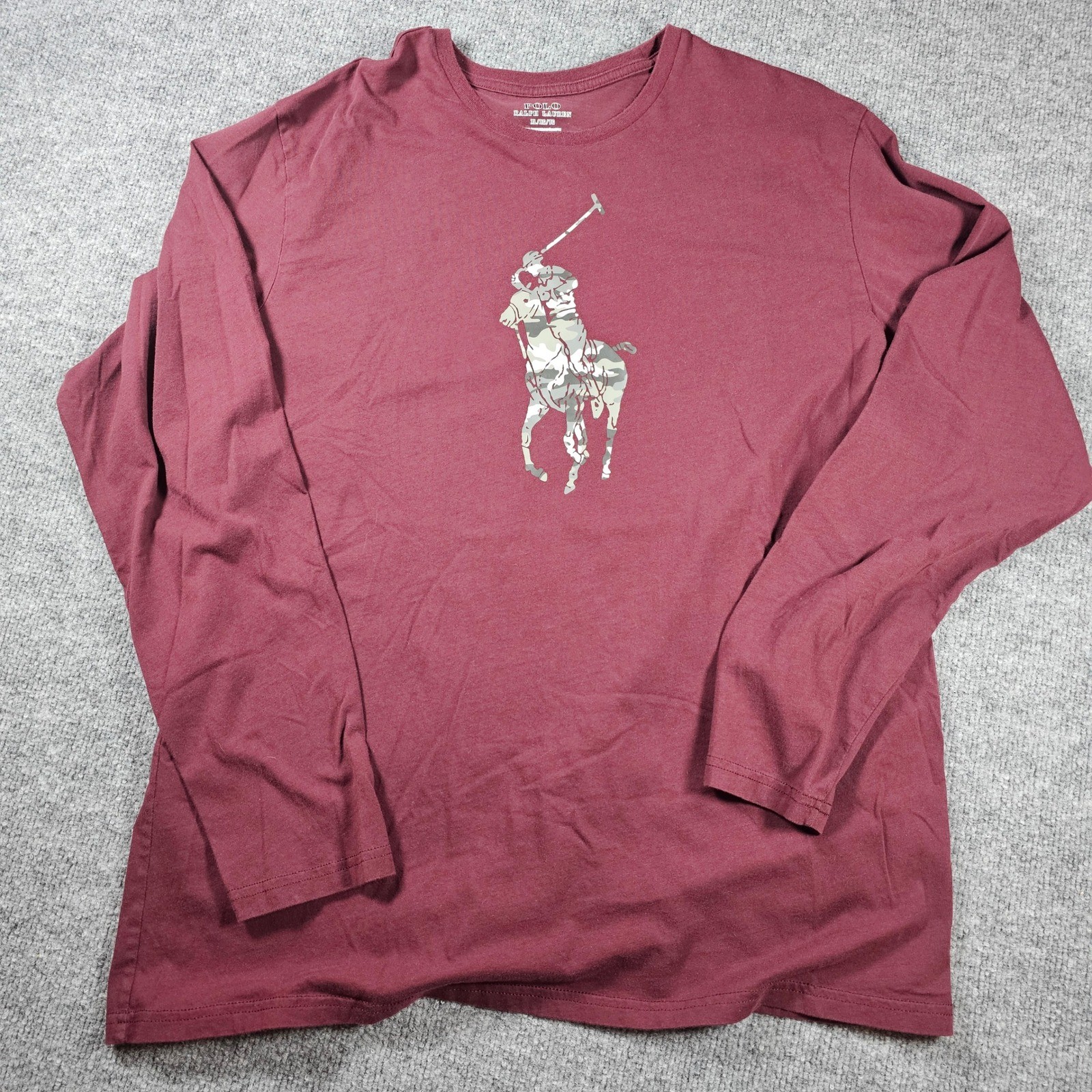 Polo Ralph Lauren Mens XL Burgundy Long Sleeve Big Pony Camo Graphic T-Shirt gallery