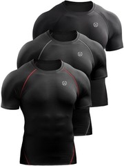 NELEUS Men’s 3 Pack Compression Baselayer Athletic Workout T Shirts,5022,Blac…
