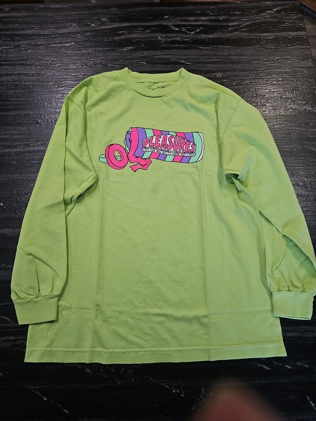 Small Pleasures Long Sleeve Life Savers Life Sucks Neon Green Tee gallery