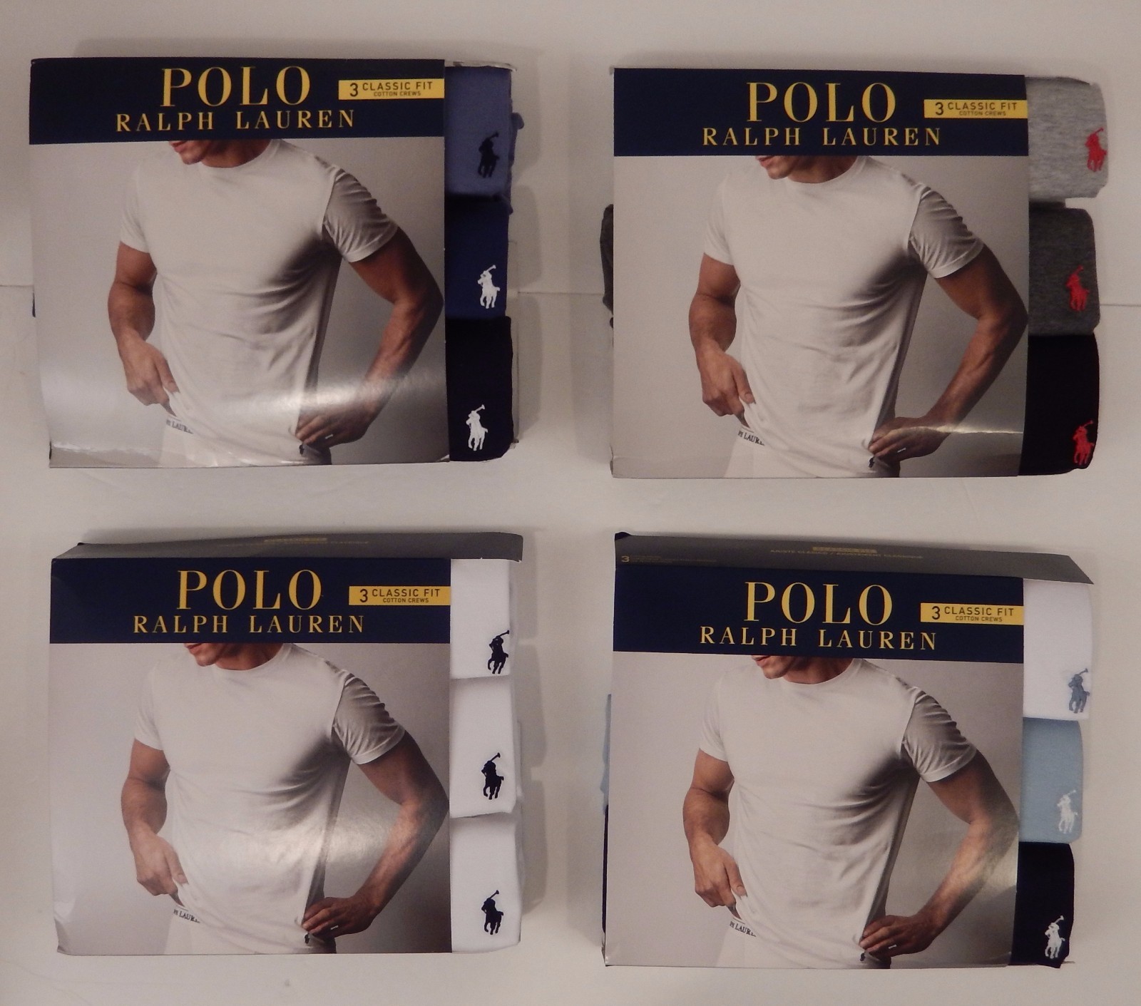 3 POLO RALPH LAUREN S M L XL 2XL COTTON BLACK WHITE GRAY BLUE CREW NECK T SHIRTS gallery