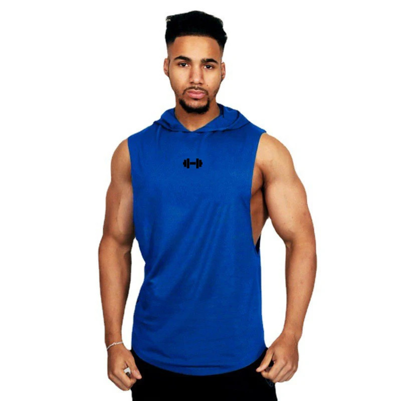 Men Sleeveless Hooded Tank Top Cotton Breathable Gym Fitness Bodybuilding gallery