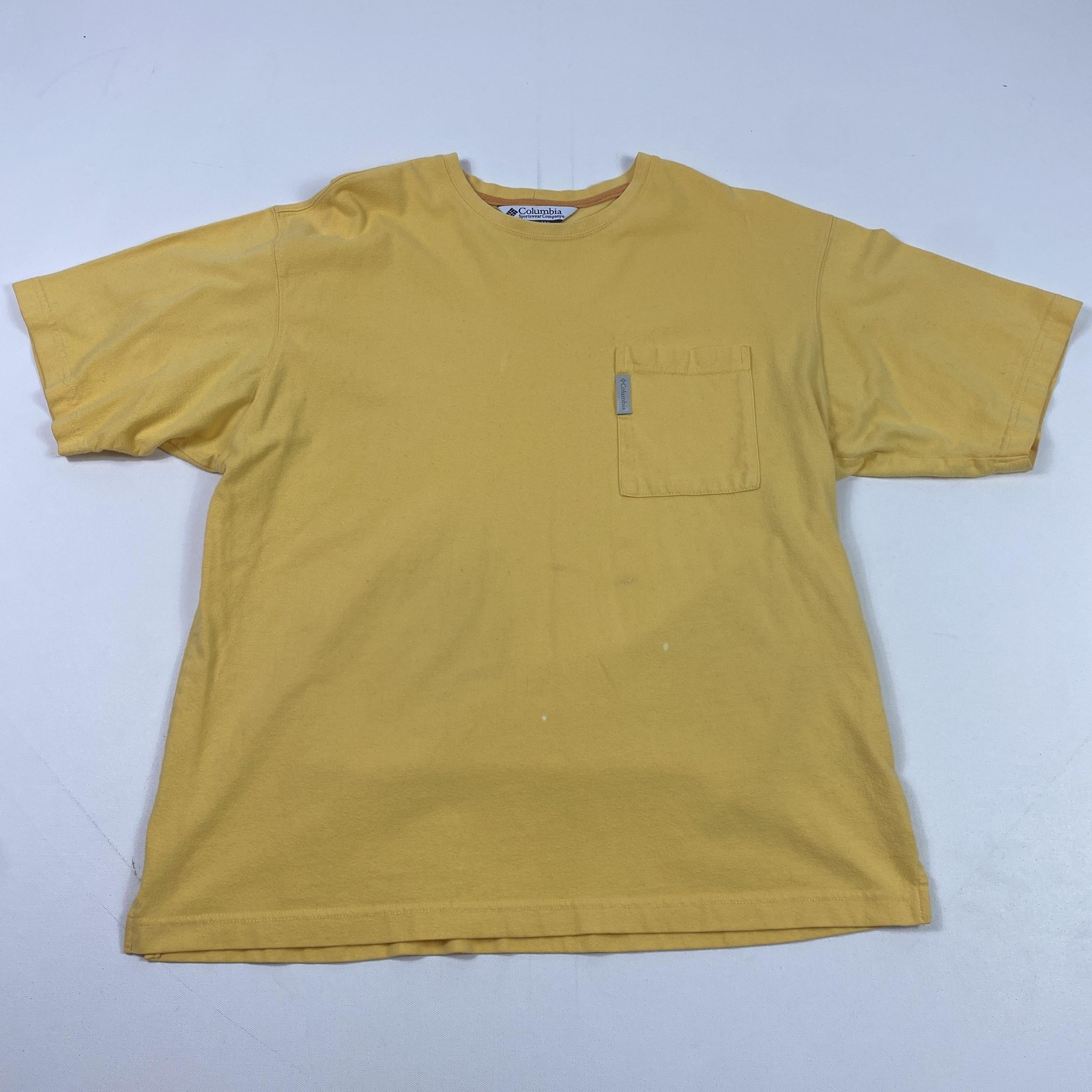 Columbia Shirt Mens Large Yellow Pocket Crewneck Cotton Casual Outdoors gallery