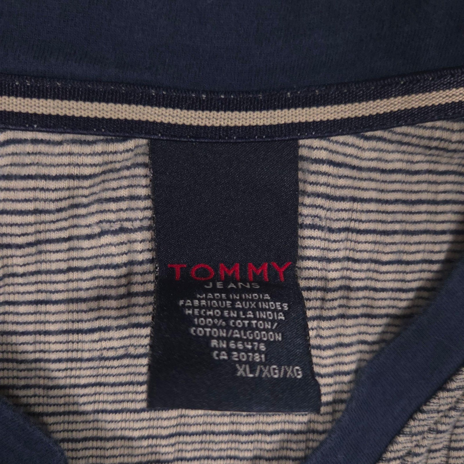 Tommy Jeans Shirt Mens XL Gray Stripe V-Neck Ringer Short Sleeve Tee Casual gallery