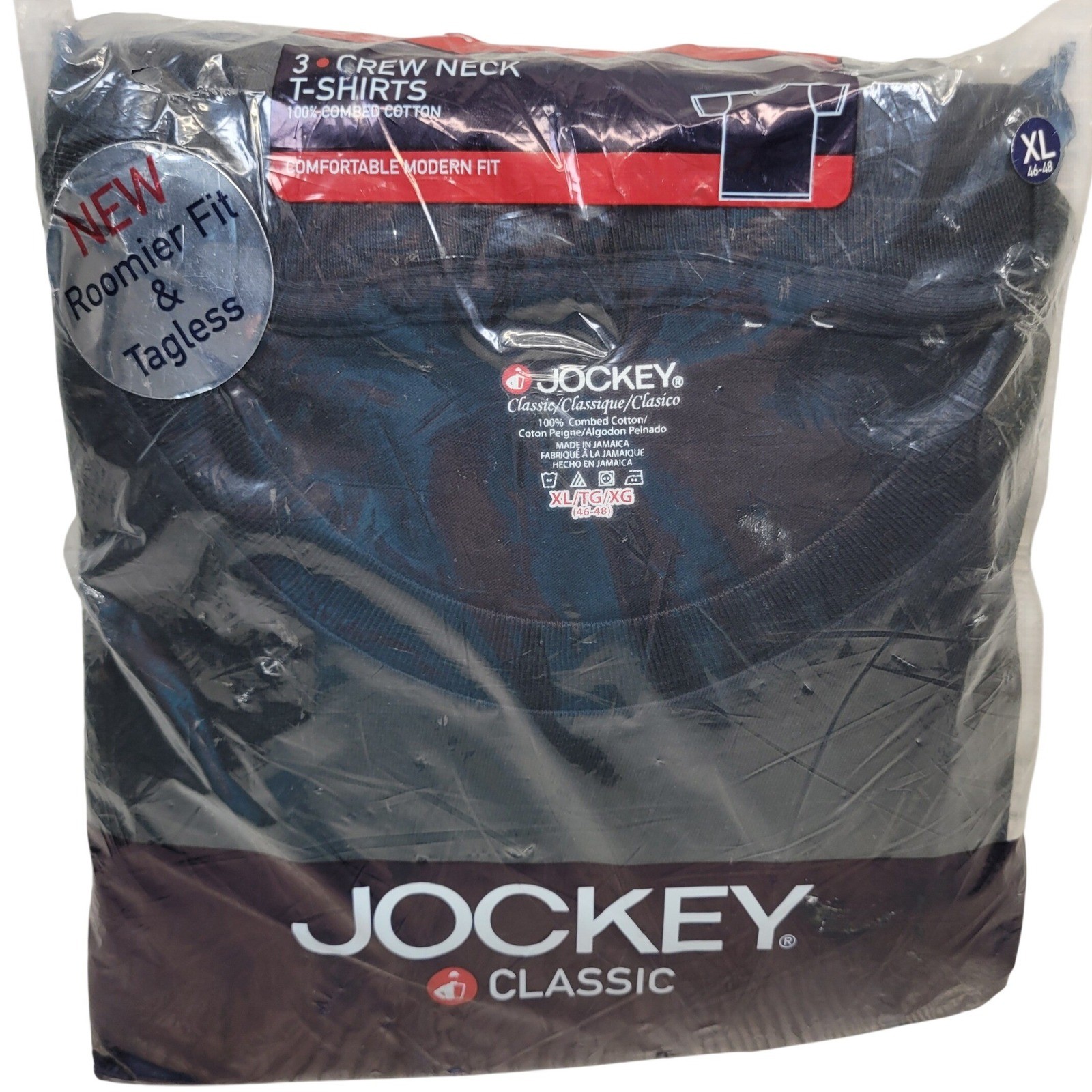Jockey Classic 3 Pk Mens Crew Neck Modern Fit T Shirts XL 46-48 Black Cotton New gallery