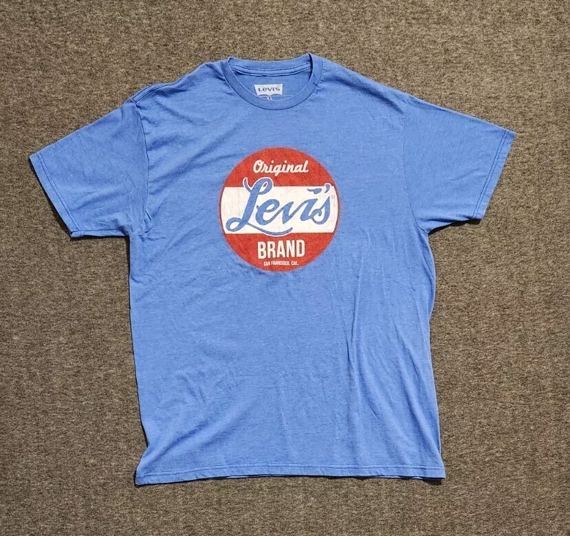 Levis Original Brand Logo XL Shirt Blue Short Sleeve Measurements in Description