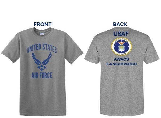 AIR FORCE* E-4 NIGHTWATCH * AWACS*USAF 2-SIDED SHIRT. USAF LICENSED