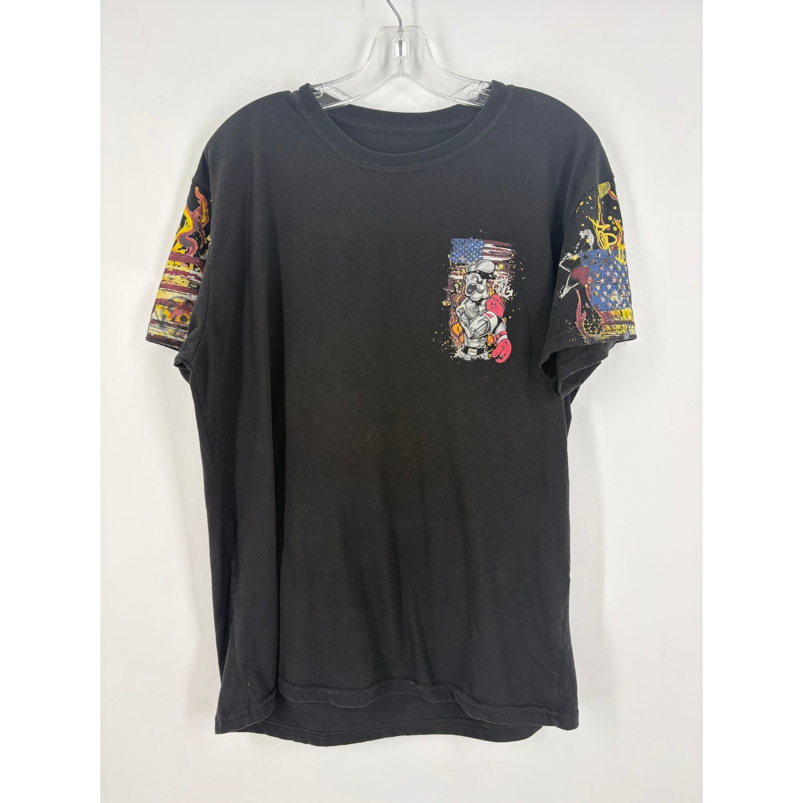 Popeye Graphic T Shirt Black Mens Large Boxing American Flag Cartoon Tee gallery