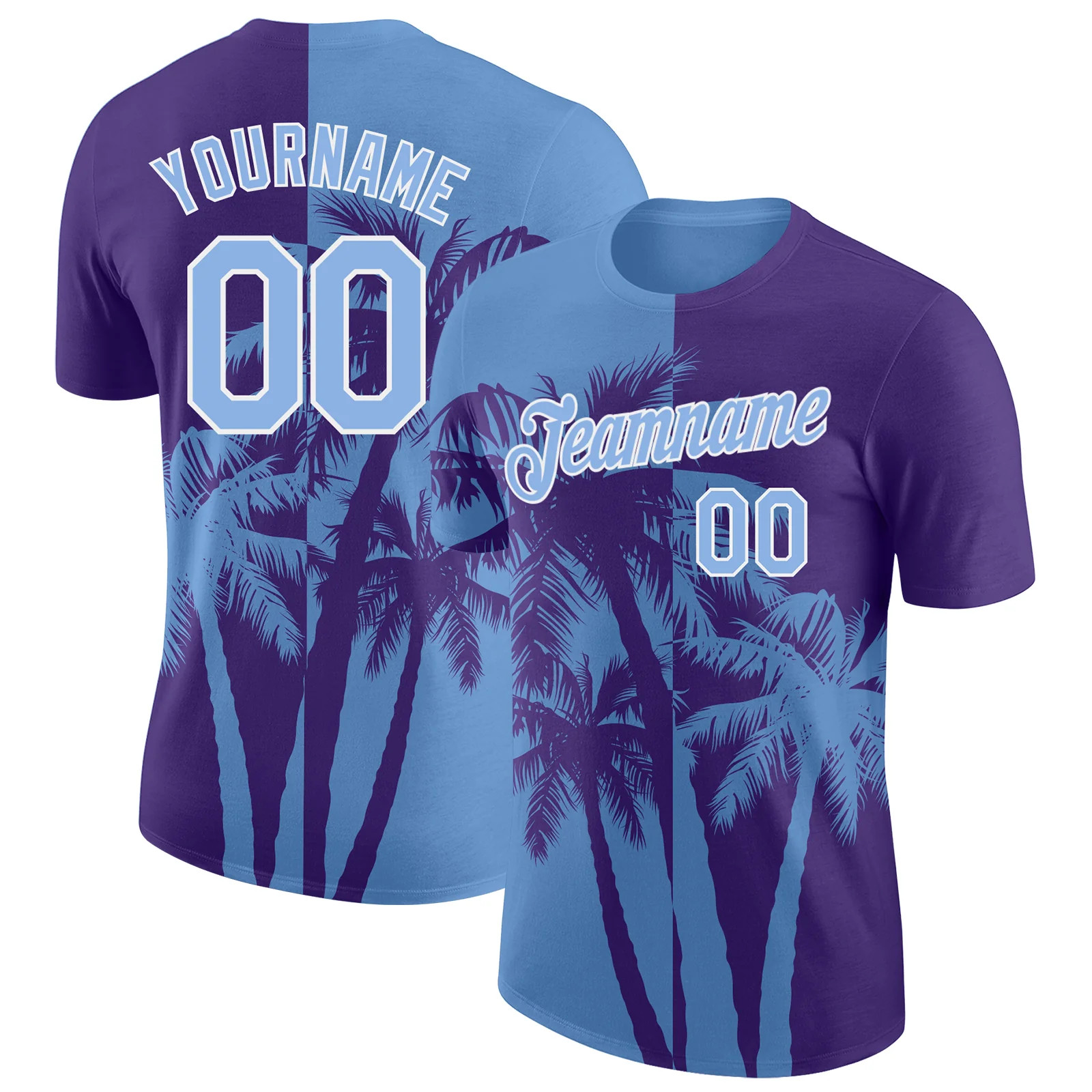 Custom Purple Light Blue White Hawaii Palm Tree T-Shirt Tropical Summer Gift