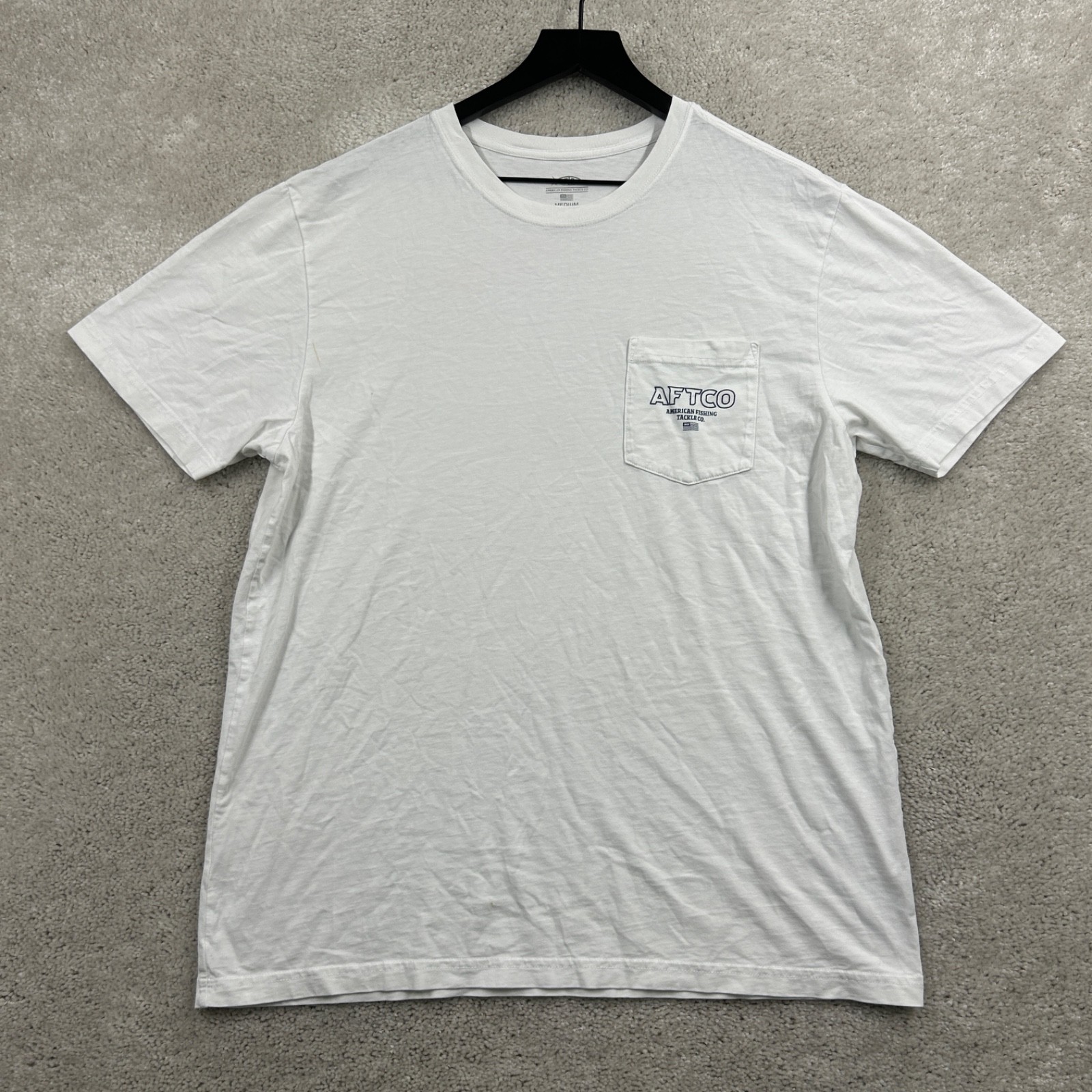 AFTCO T Shirt Adult Size Medium White Short Sleeve Pocket Graphic Logo Fishing gallery
