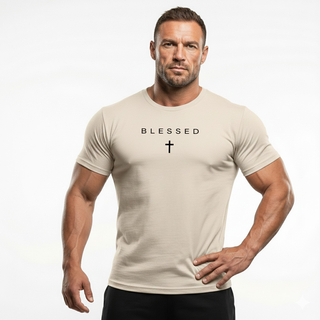 Blessed Christian T-Shirt Cross Minimalist Faith Tee Black Shirt gallery