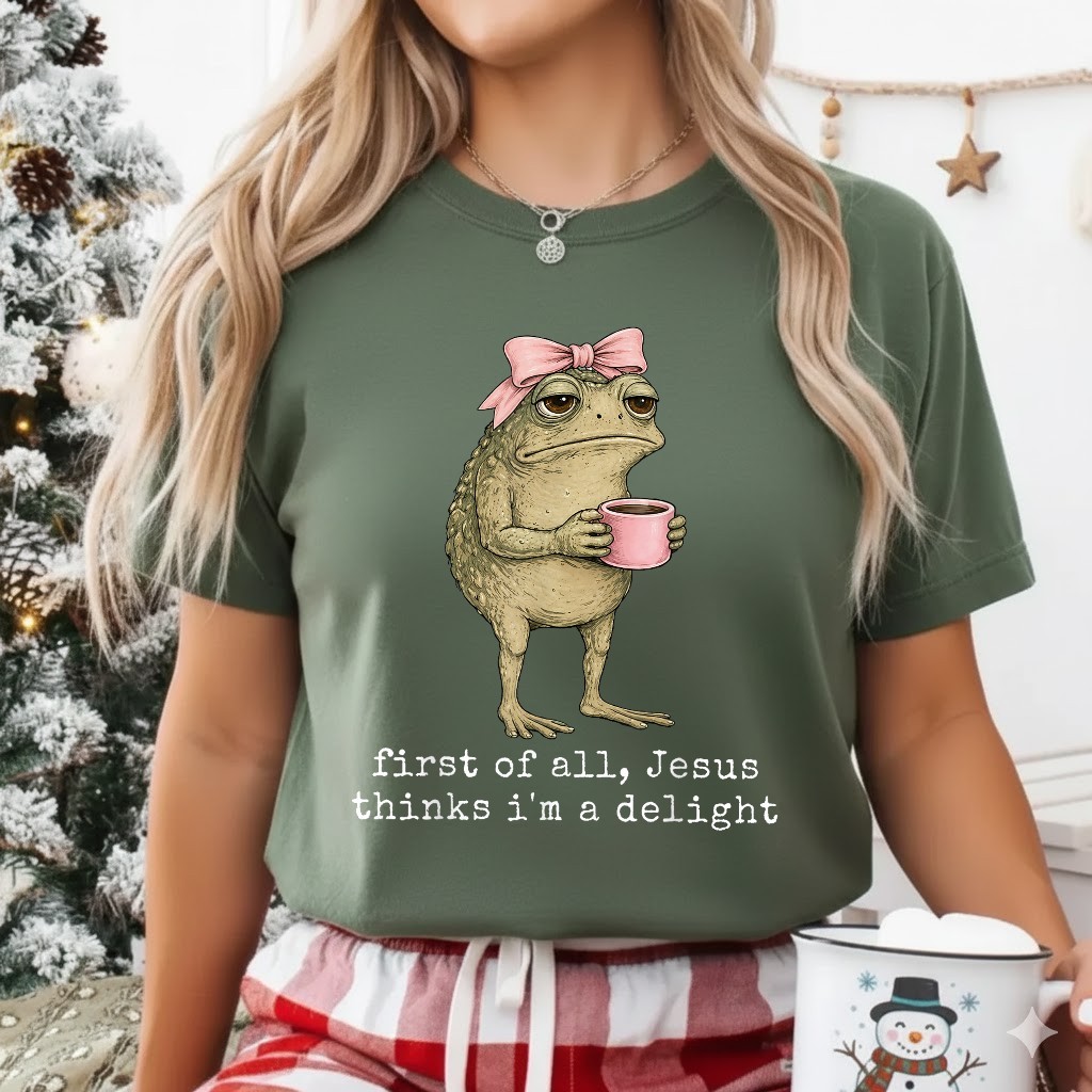 First of All Jesus Thinks I'm A Delight Frog Meme T-Shirt gallery