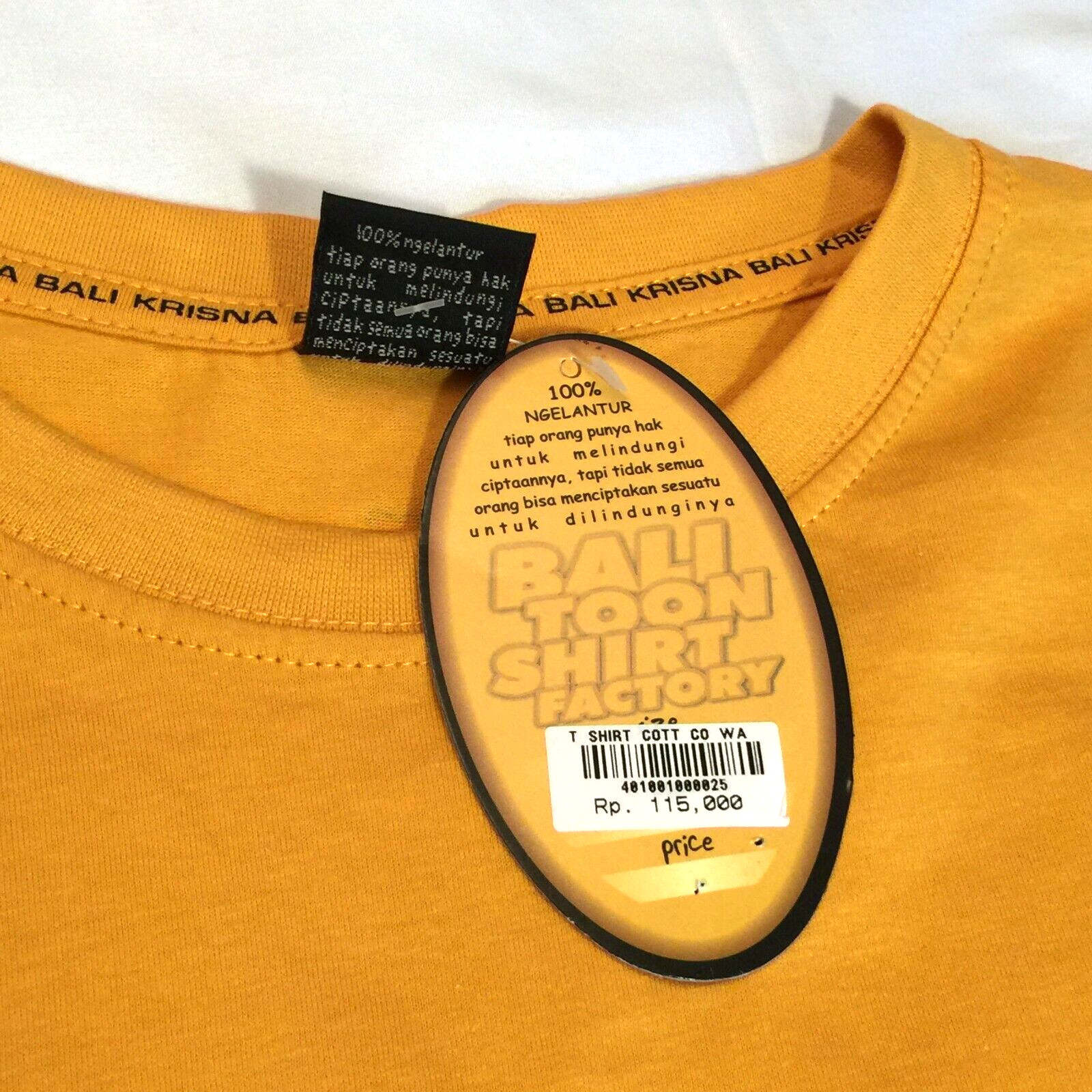 BALI INDONESIA T SHIRT MENS XXL 46x30 YELLOW COTTON SHORT SLEEVE TROPICAL KRISNA gallery