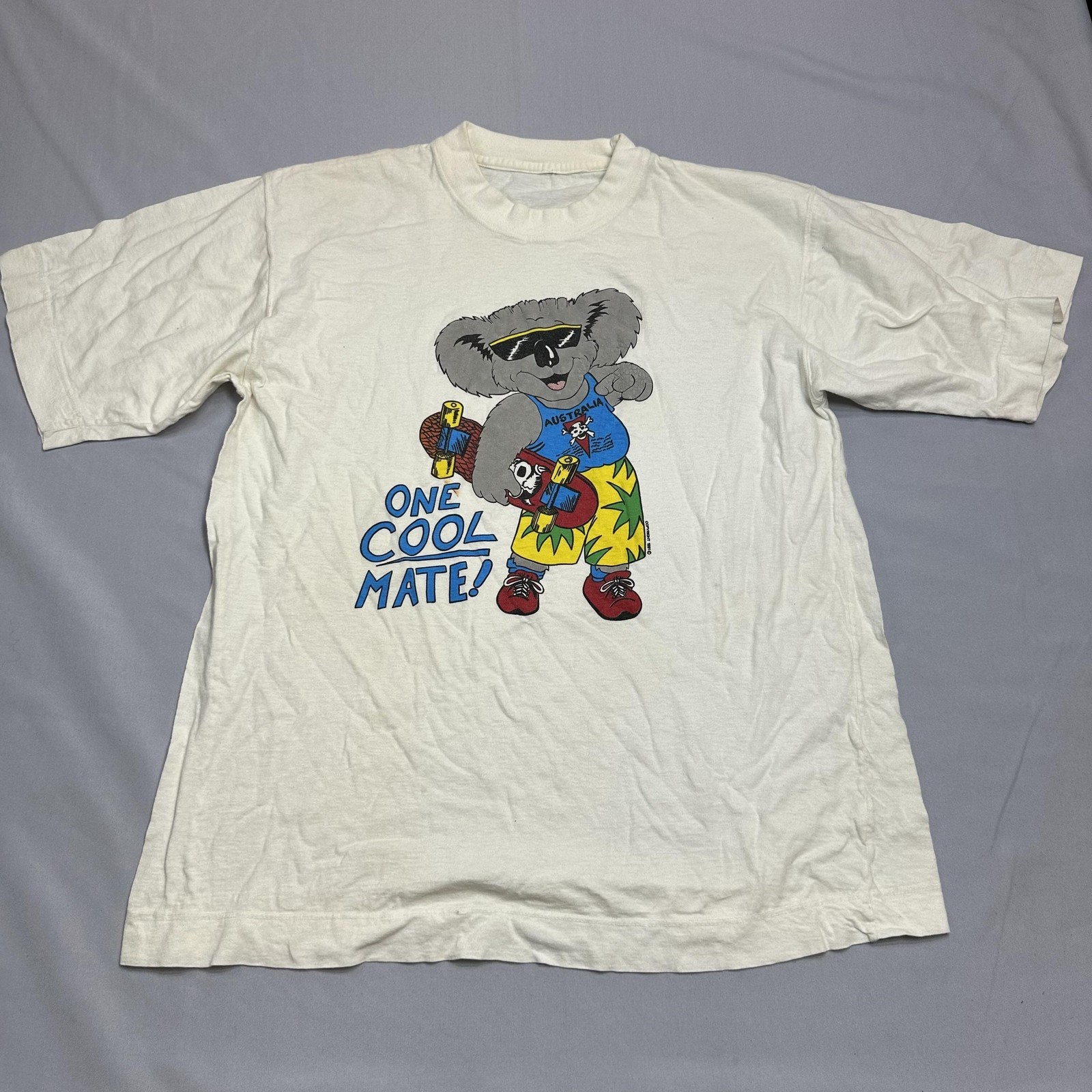 Vintage One Cool Mate Koala Shirt Mens Fits M/L White Skate 1991 90s Retro