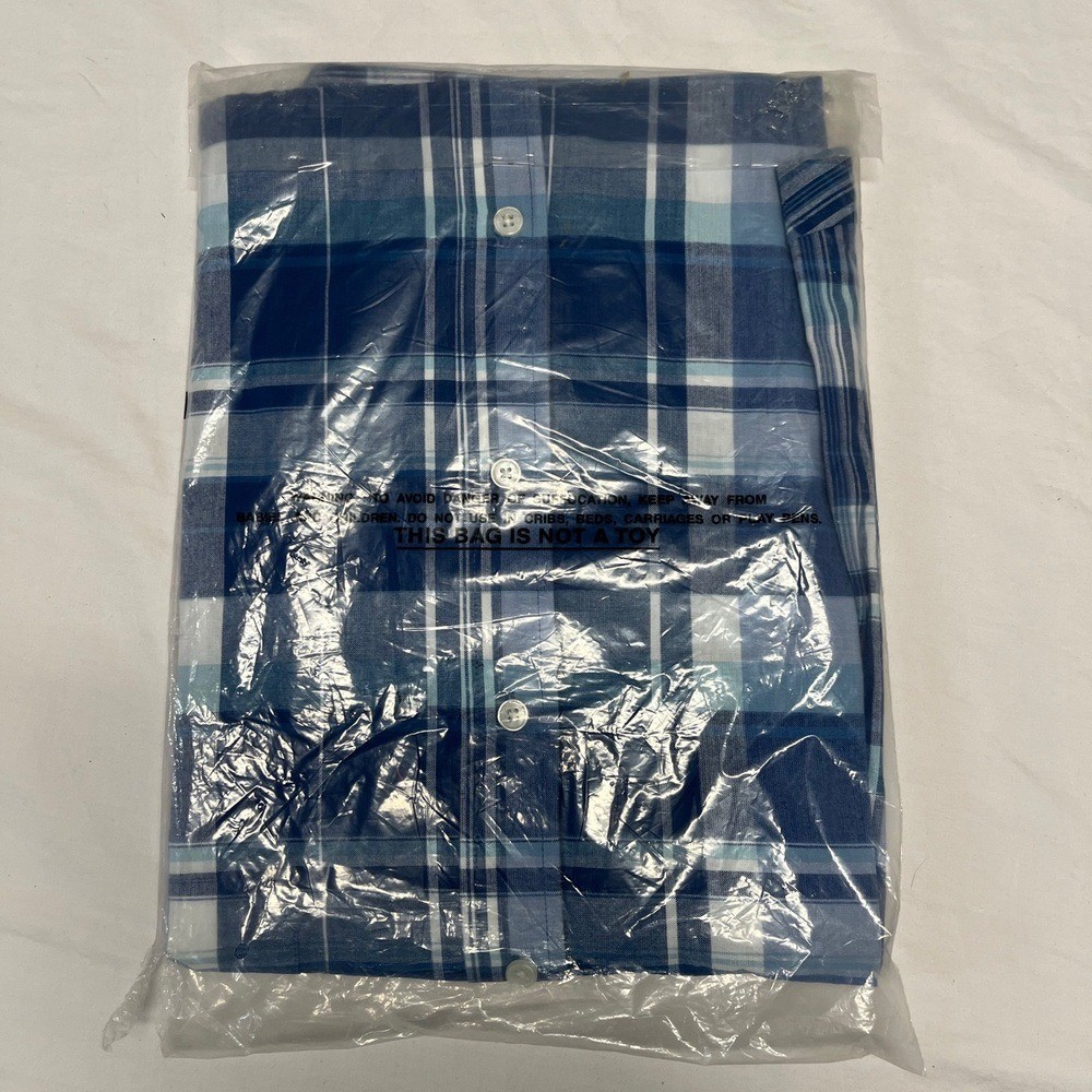 NWT Liberty Blues 79-5180-9 Blue White Plaid Collared Short Sleeve Tall 3XL gallery