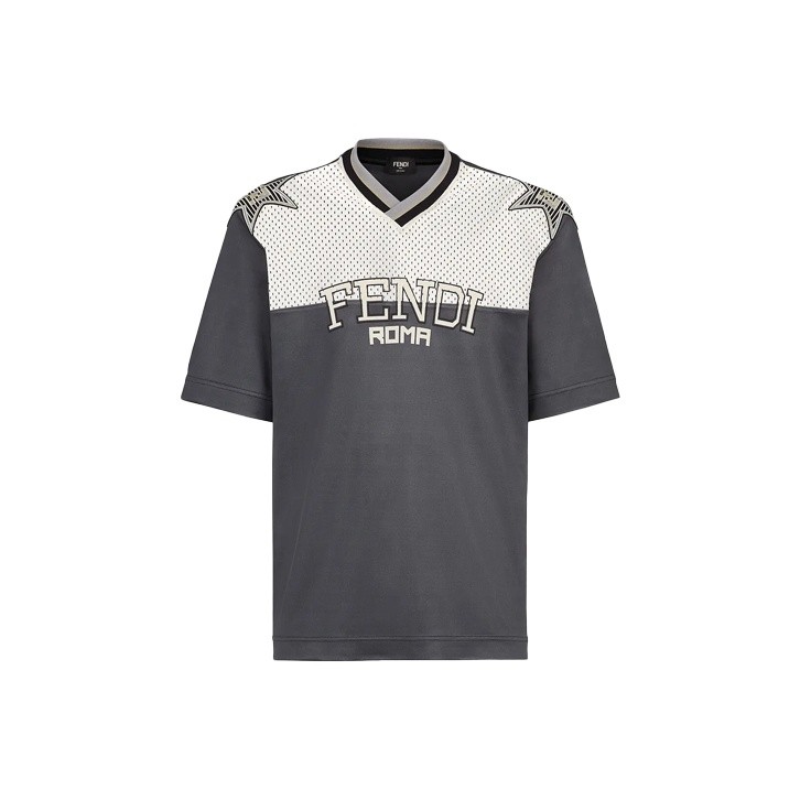 Fendi Ss21 Mesh Splicing Letter Short Sleeve T-Shirt