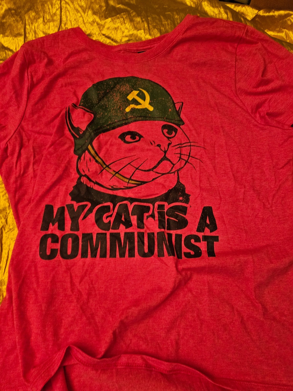 NEW ! MY CAT IS A COMMUNIST t-shirt Men L Large RED Men's MENS Hammer & Sickle gallery