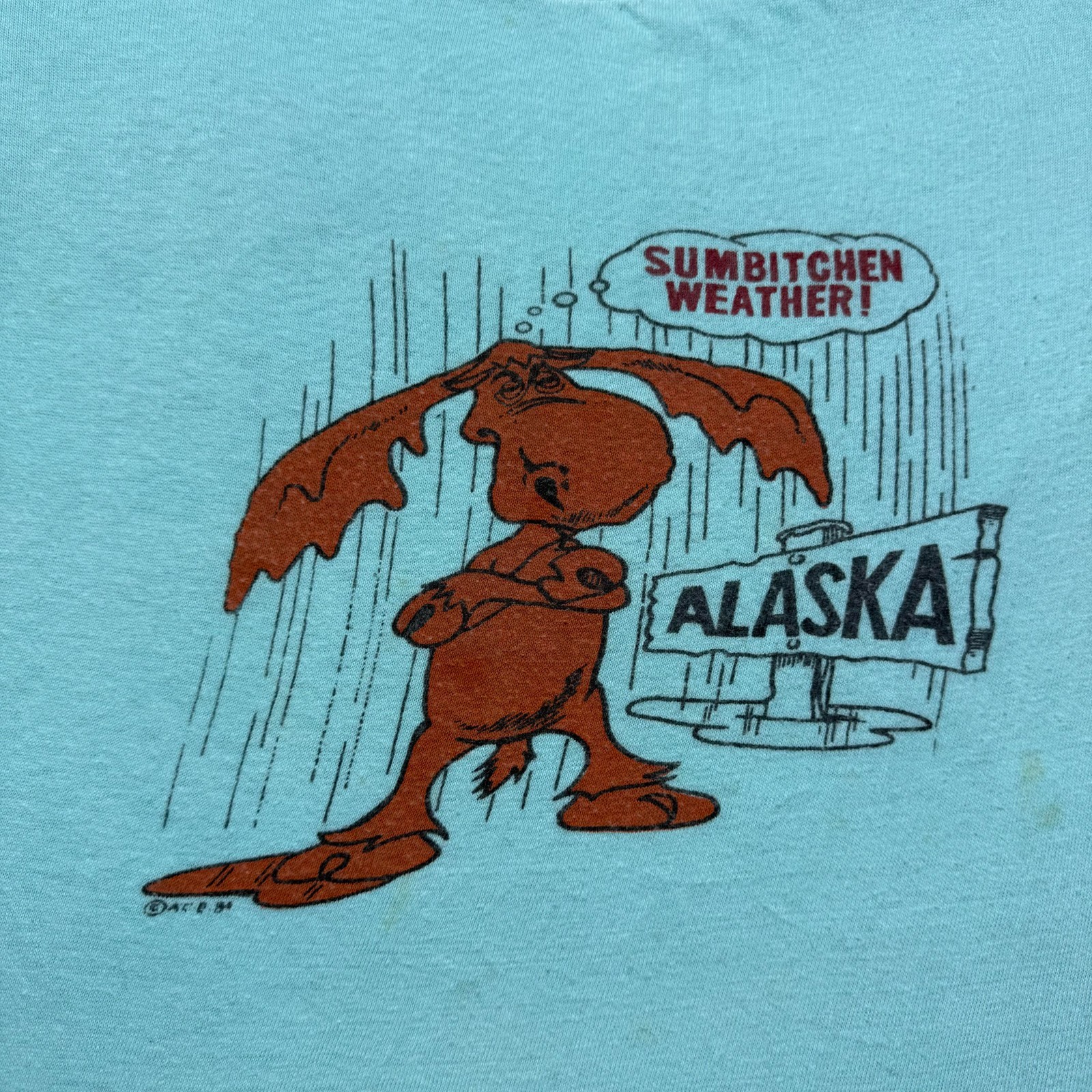 Vintage 1984 Alaska Moose Sumbitchen Weather Funny Cartoon Graphic T-Shirt Large gallery