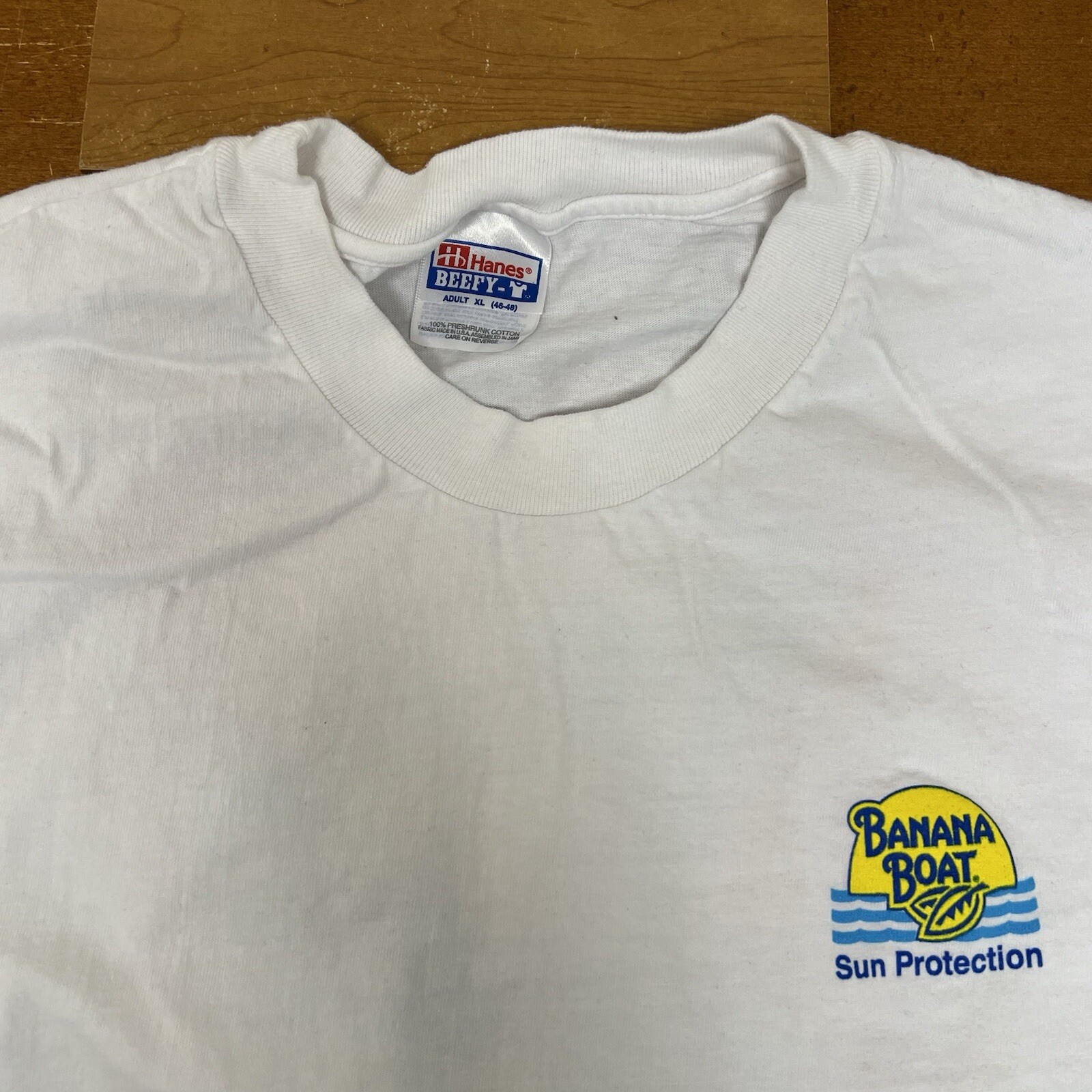 Vintage Hanes Shirt Mens Extra Large White Short Sleeve Banana Boat Sun Screen gallery