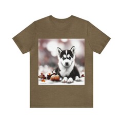 Gorgeous Husky Puppy Laying Down With Pumpikin Unisex Jersey Short Sleeve Tee