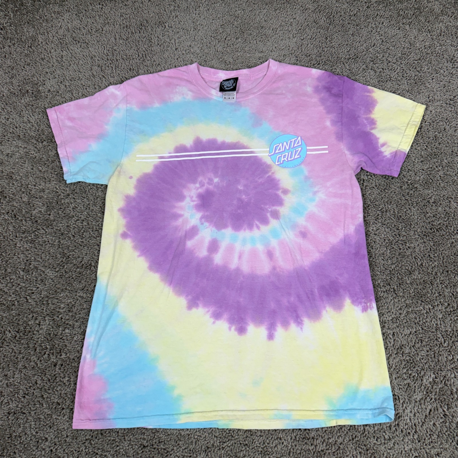 Santa Cruz Skateboards Shirt Mens M Easter Pastel Spiral Tie Dye Purple Yellow gallery