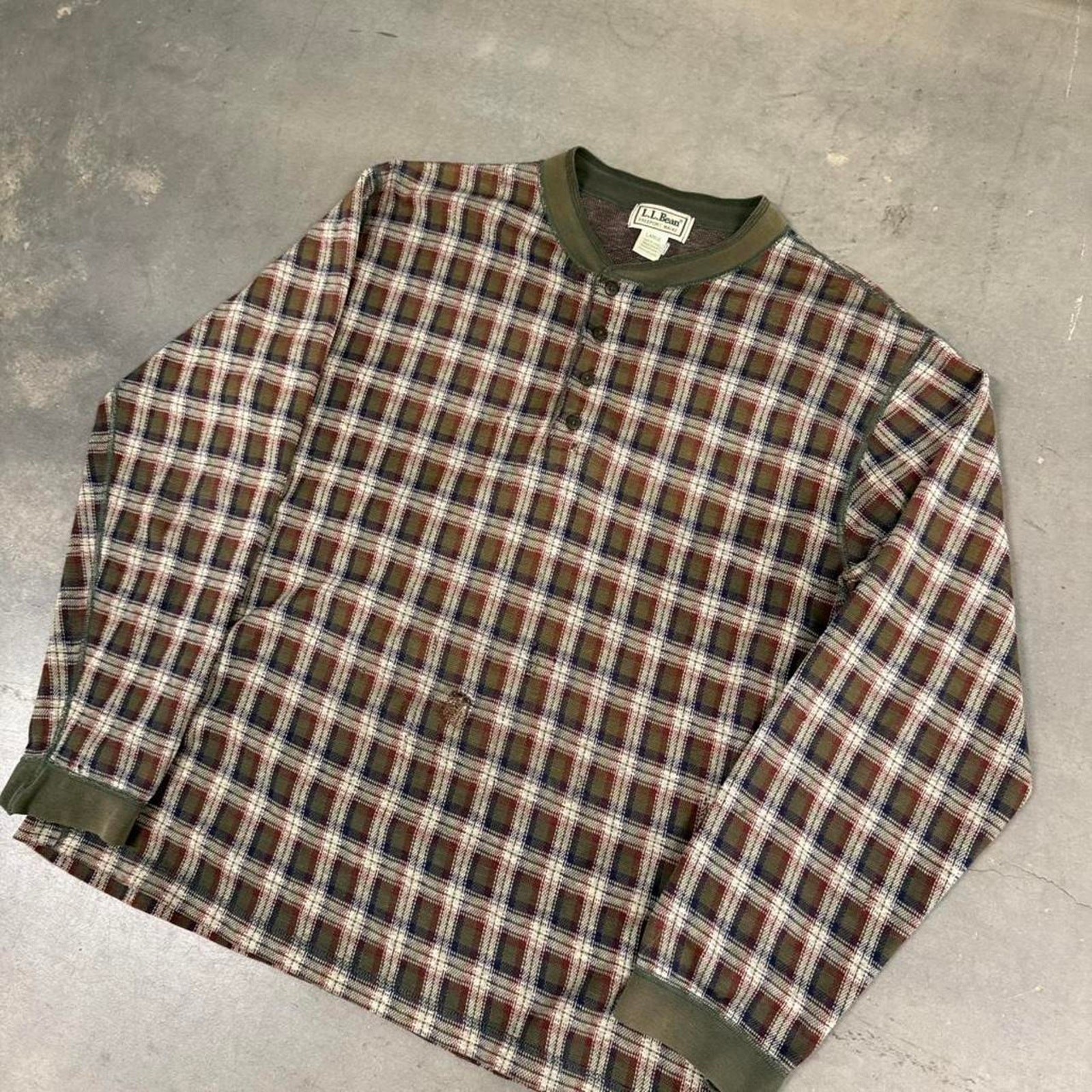 Vintage L.L Bean Plaid Henley Long Sleeve Shirt Size L gallery