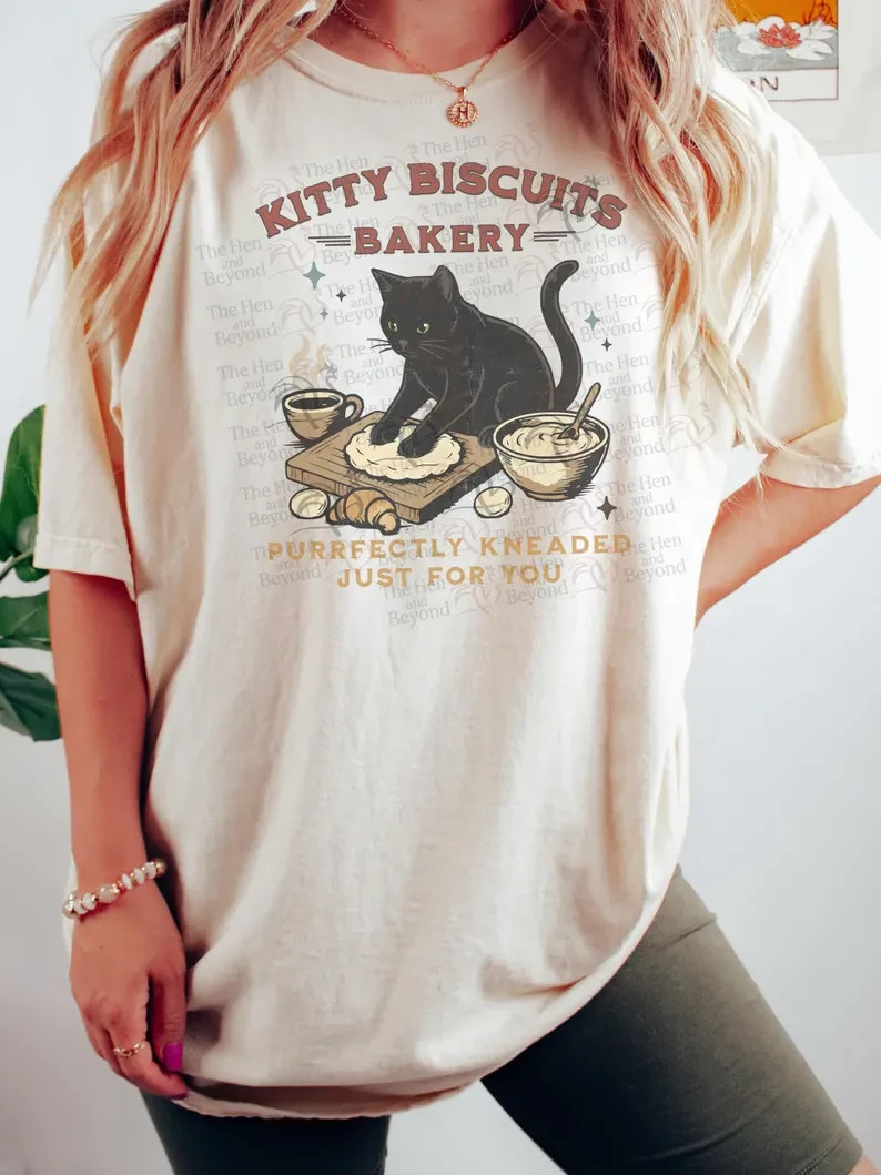 Black Cat Bakery Shirt, Cozy Coffee Cat Tee, Daily Kneads With Warm Brews gallery