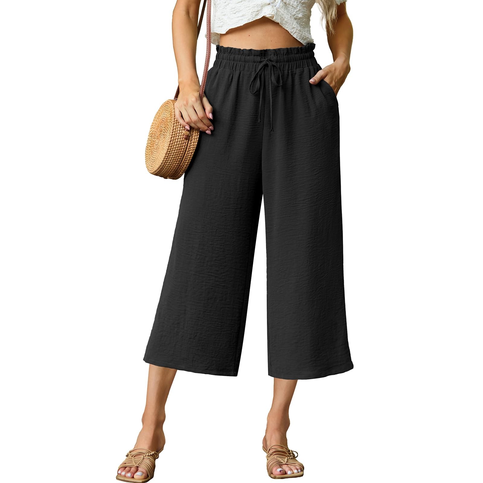 Women Wide Leg High Waisted Tie Belt Pockets Summer 2025 Vacation Pants Loose gallery