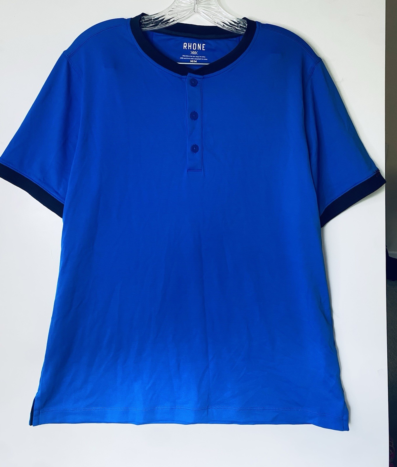 Rhone Delta Pique Cotton Henley Shirt Men’s Medium Cobalt Blue Short St 100314 gallery