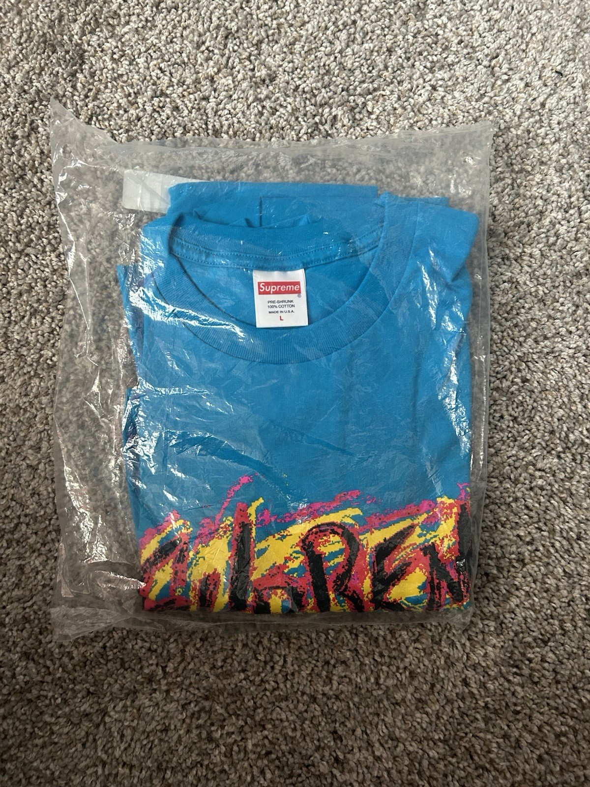 SUPREME FW'20 Scratch Bright Blue T-shirt Men's size Large Blue Box Logo 2020 gallery
