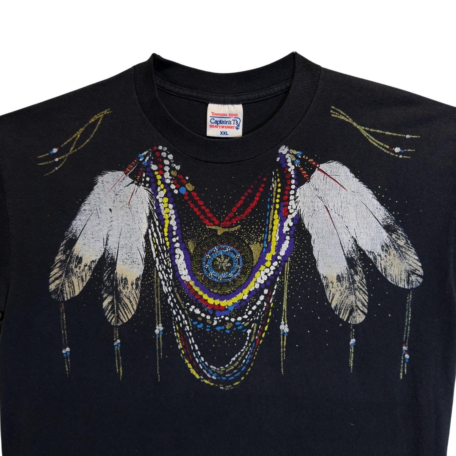Vintage Tennessee River Feather Graphic Tee Womens XXL USA Boho Western Glitter gallery