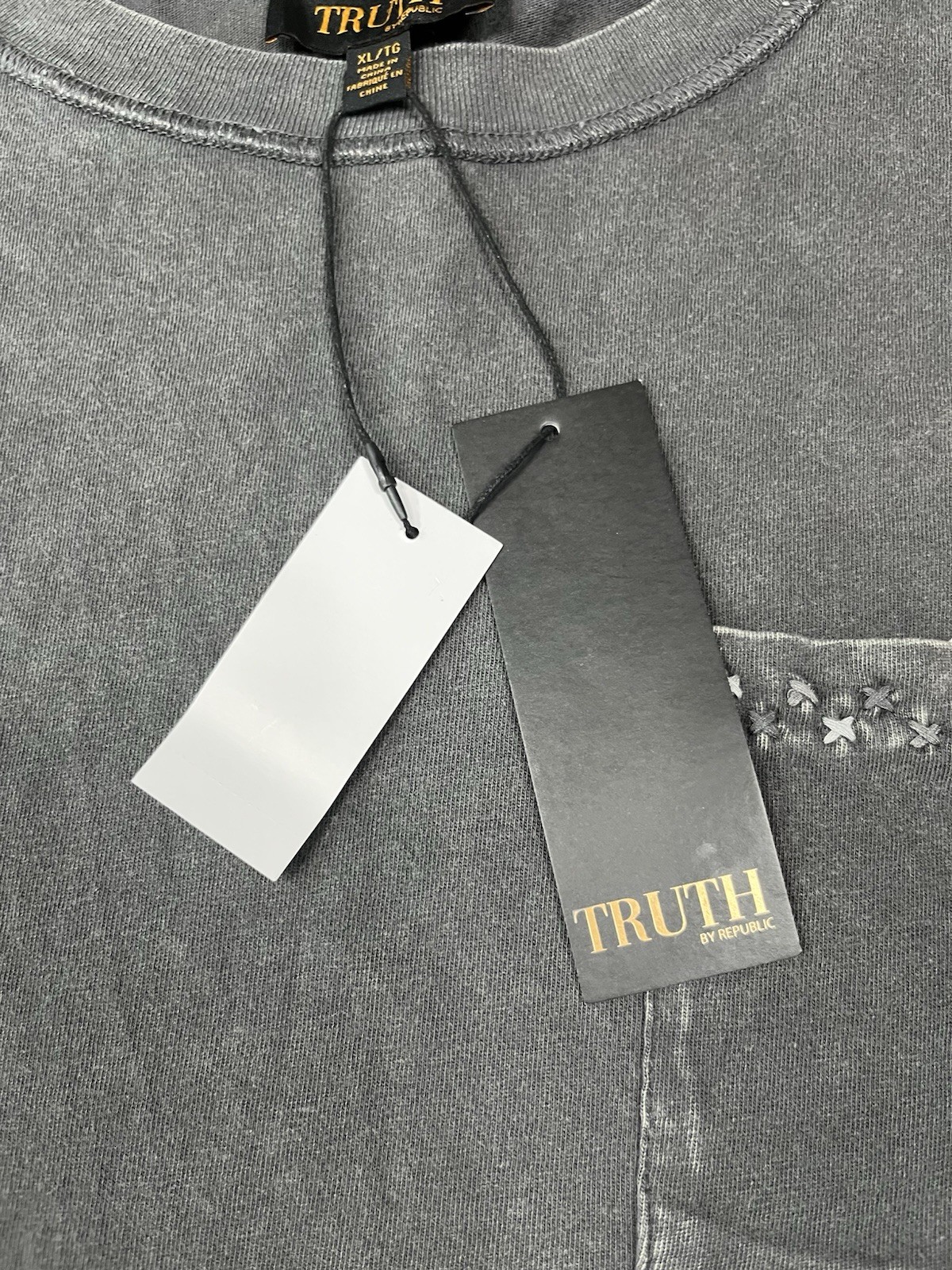 Truth By Republic Gray Distressed Short Sleeved T Shirt Embroidered Pocket XL gallery