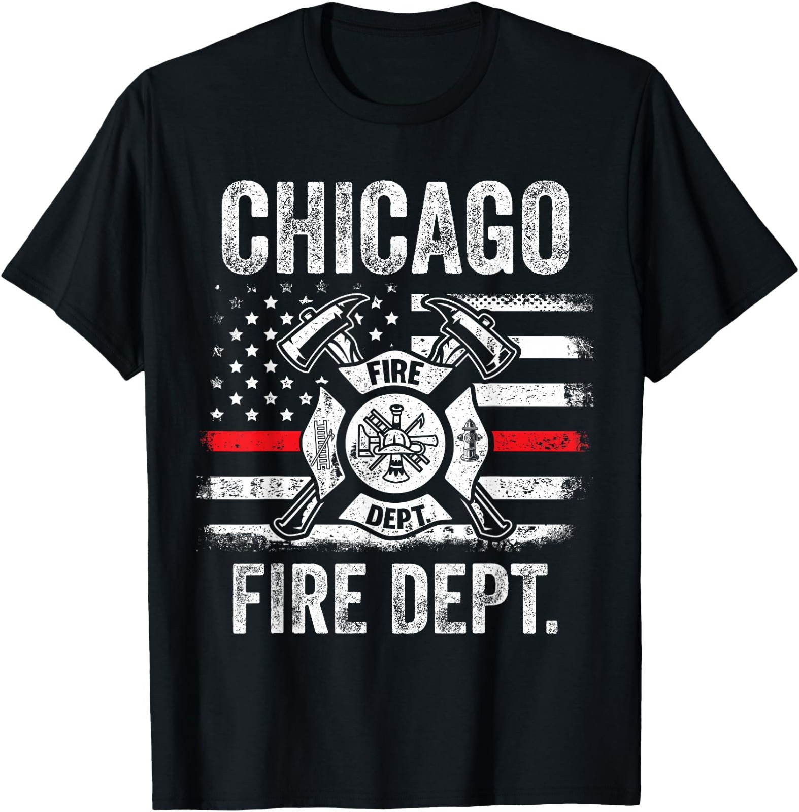 Chicago Illinois Fire Department Thin Red Line Fireman T-Shirt gallery
