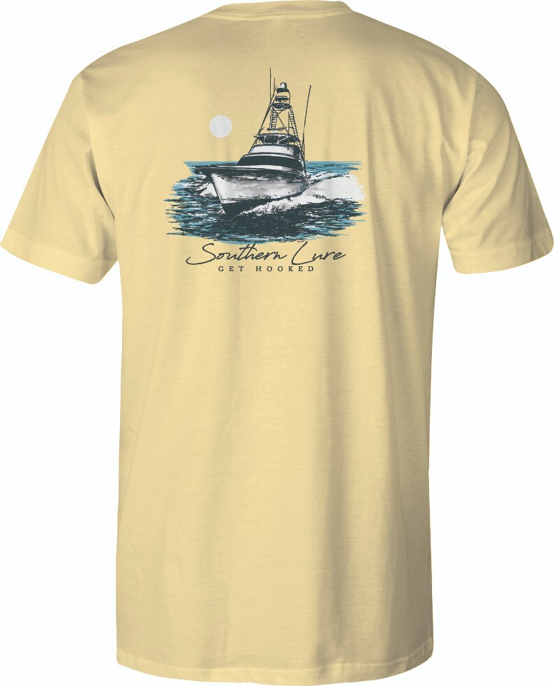 SOUTHERN LURE Sport Fisher Boat Deep Sea Fishing Yellow Cotton Adult Small NWT