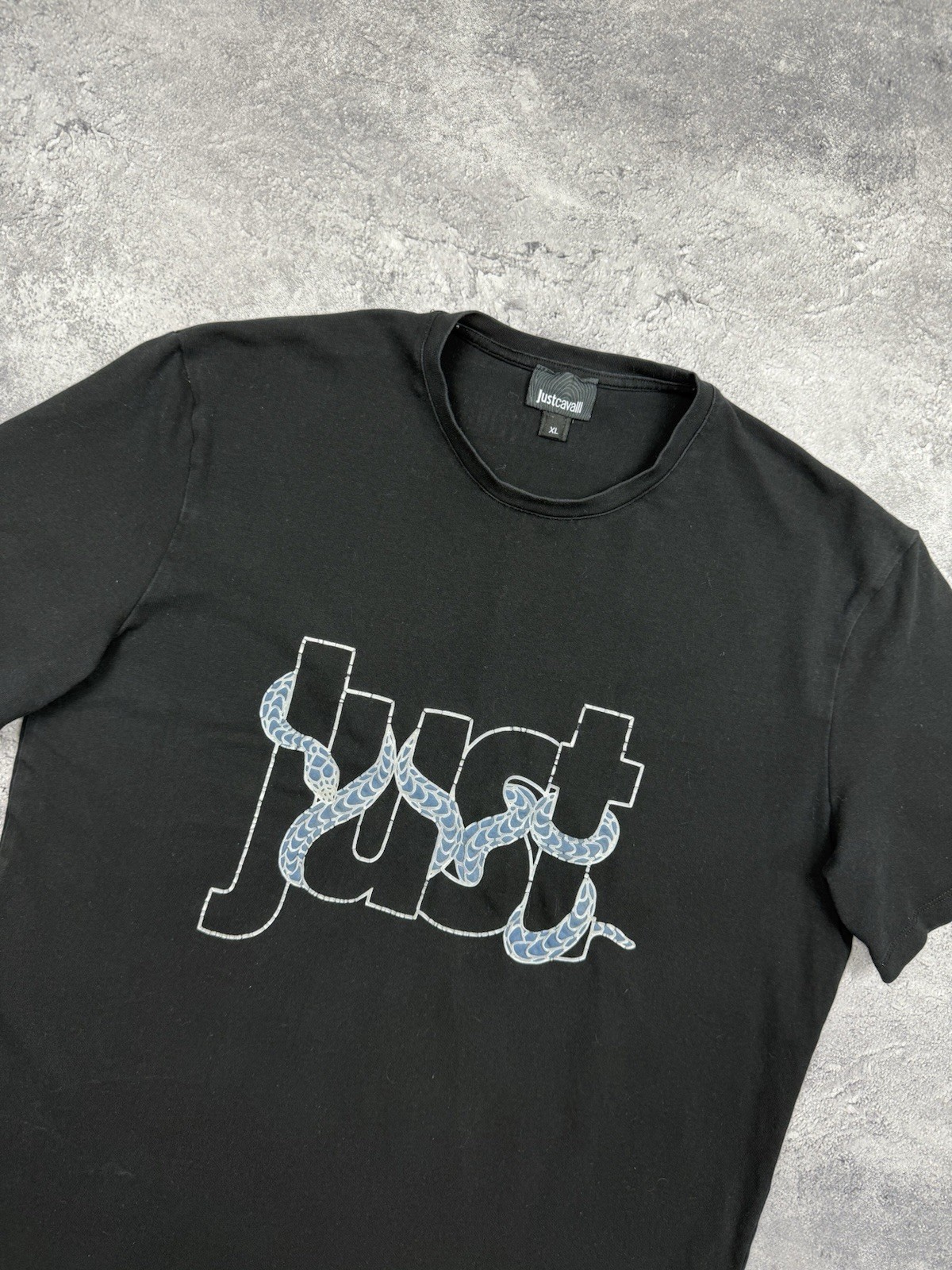 Just Cavalli Snake Big Logo Black T-Shirt Men’s Y2K Luxury Designer Size XL Hype gallery